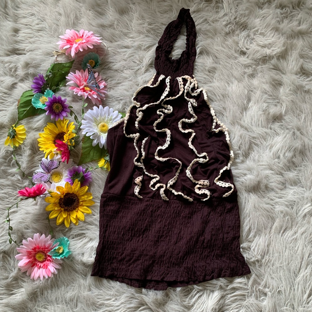 Elegant Ruffled Halter Top - Black